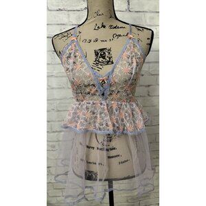 Victoria’s Secret Babydoll Purple Sheer Neglige Ruffle Boudoir Size Medium Tulle